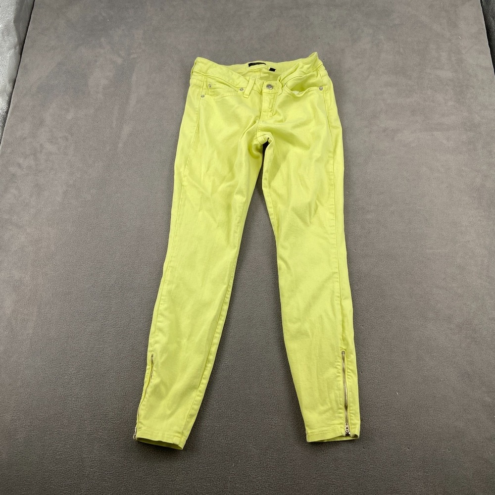 Bebe Skinny Jeans Womens 29 Yellow Denim Studded Back Pockets Mid Rise Ankle Zip